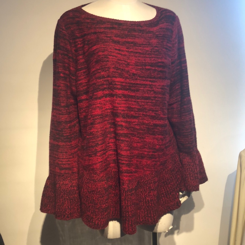 Red & black Sweater Bell Sleeves & Hem 2X